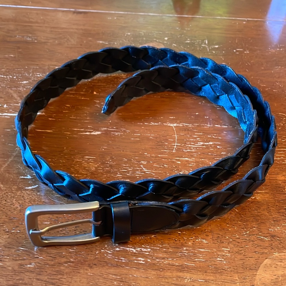Braided Black Leather Belt Mens